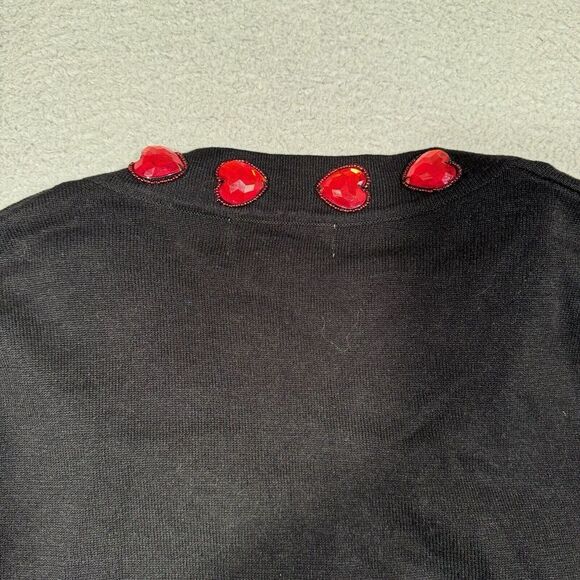 Vintage Jack B. Quick Womens Sweater Black Heart Gem V-Neck Long Sleeve M - Picture 8 of 10